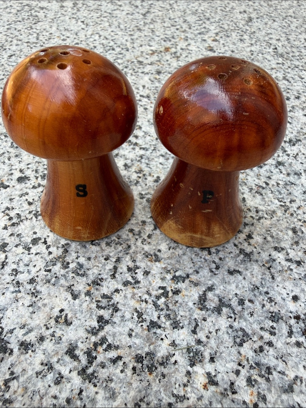 Stanley Wood-Tone Mushroom Salt & Pepper Shakers